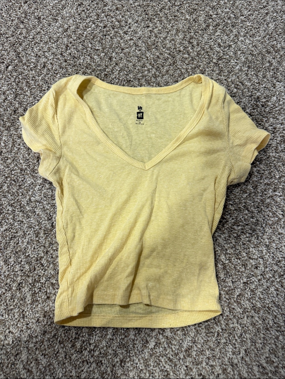 Soft Ribbed V-Neck Crop Top - Yellow